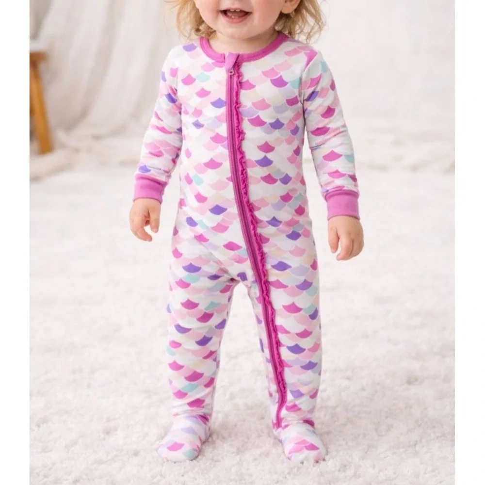 NWT 9-12m‎ KICKEE PANTS Ruffle Butt Bamboo Mermaid Tulip Scales Zippy